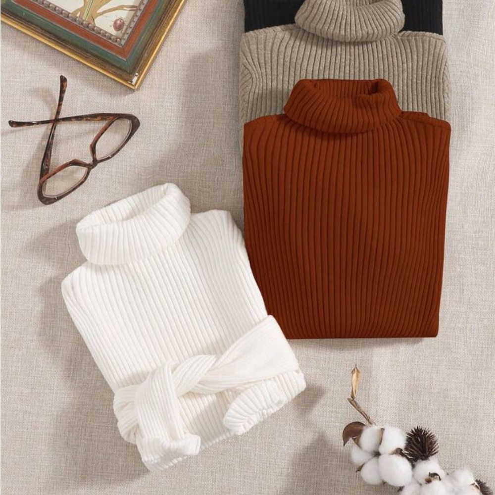 Women's Ribbed Turtleneck Sweater - White, Brown, Black, Tan